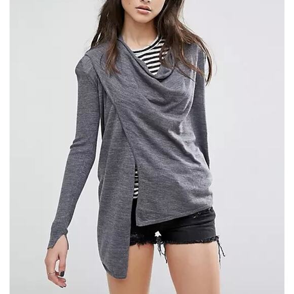 ALLSAINTS Drina Ribbed Cardigan Womens Small Heather Gray Merino Wool Zip - Picture 2 of 16